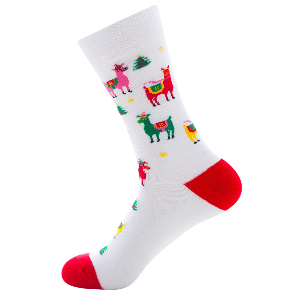Christmas Tree Snow Elk Gift Cotton Happy Socks  Socks Thecurvestory