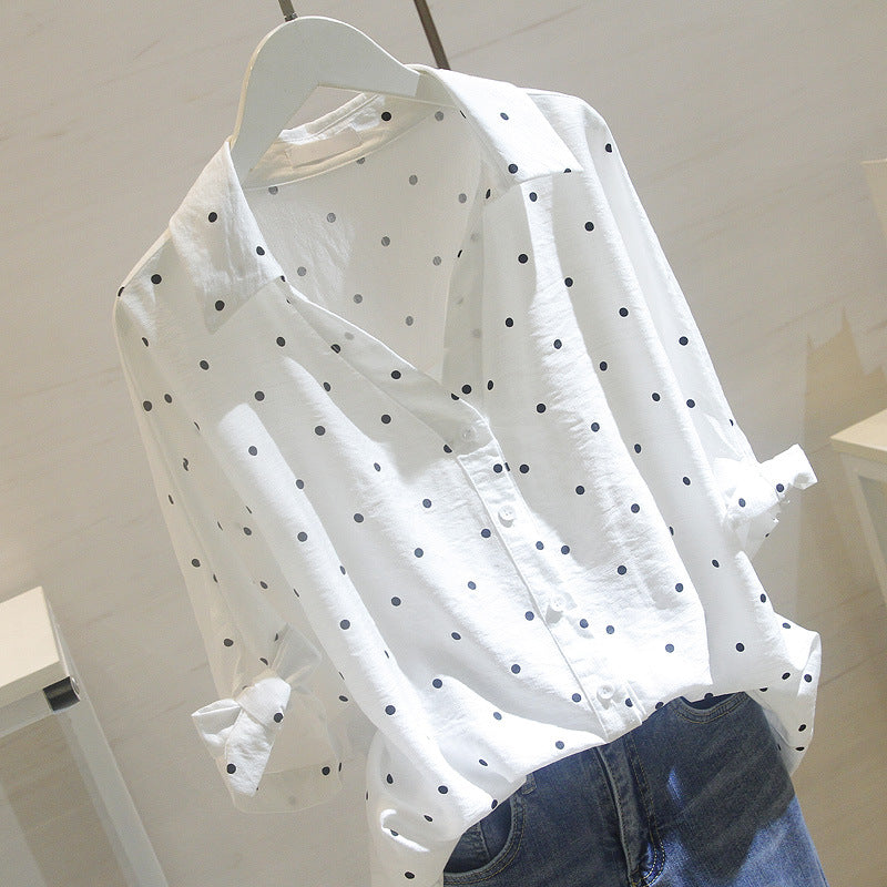 Shirt  | White polka dot shirt women's sleeves | [option1] |  [option2]| thecurvestory.myshopify.com
