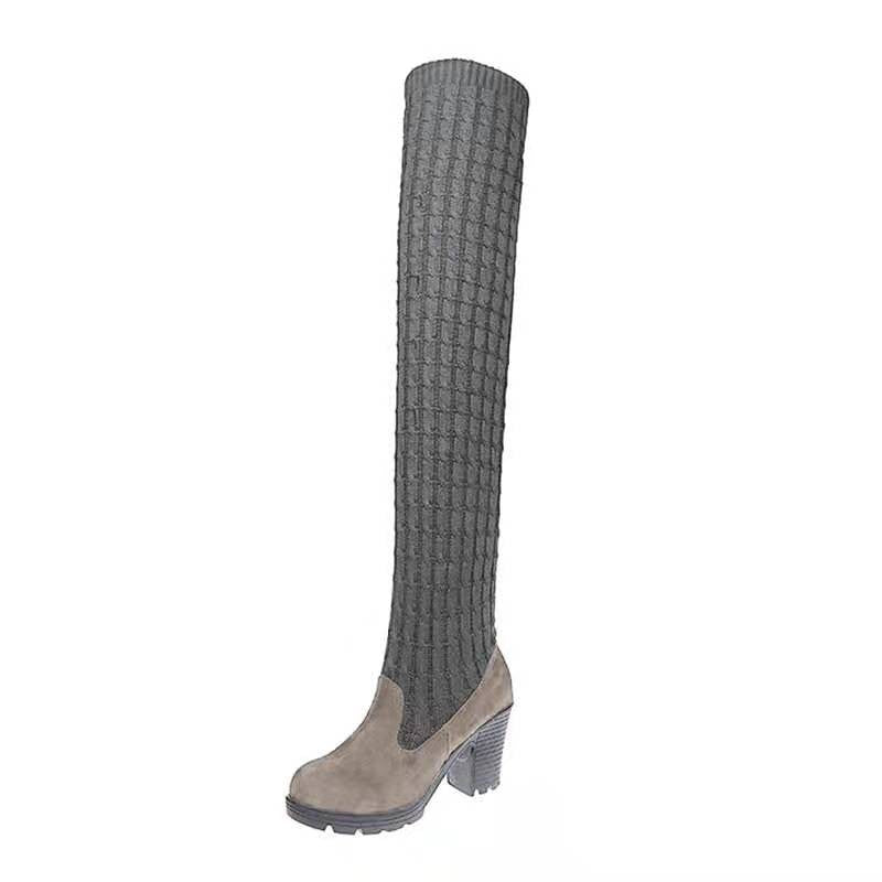 Block heel long sock boots  Boots Thecurvestory