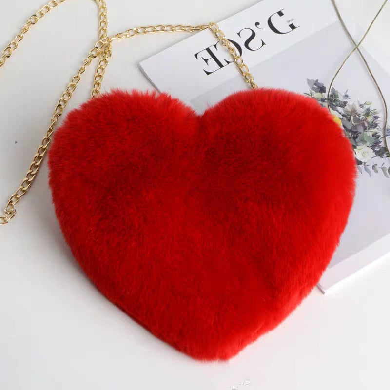 Crossbody Bags  | Women Plush Chain Shoulder Bags Valentine's Day Party Bag | Red |  [option2]| thecurvestory.myshopify.com