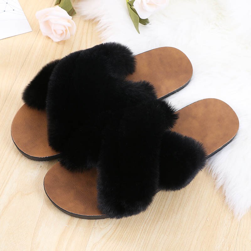 Cross fur flat slippers  slippers Thecurvestory
