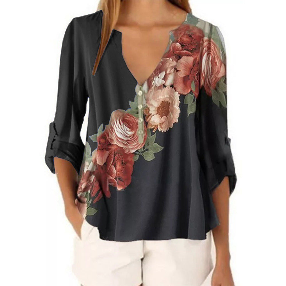 Shirt  | Plus size Floral print shirt for women | Black |  L| thecurvestory.myshopify.com
