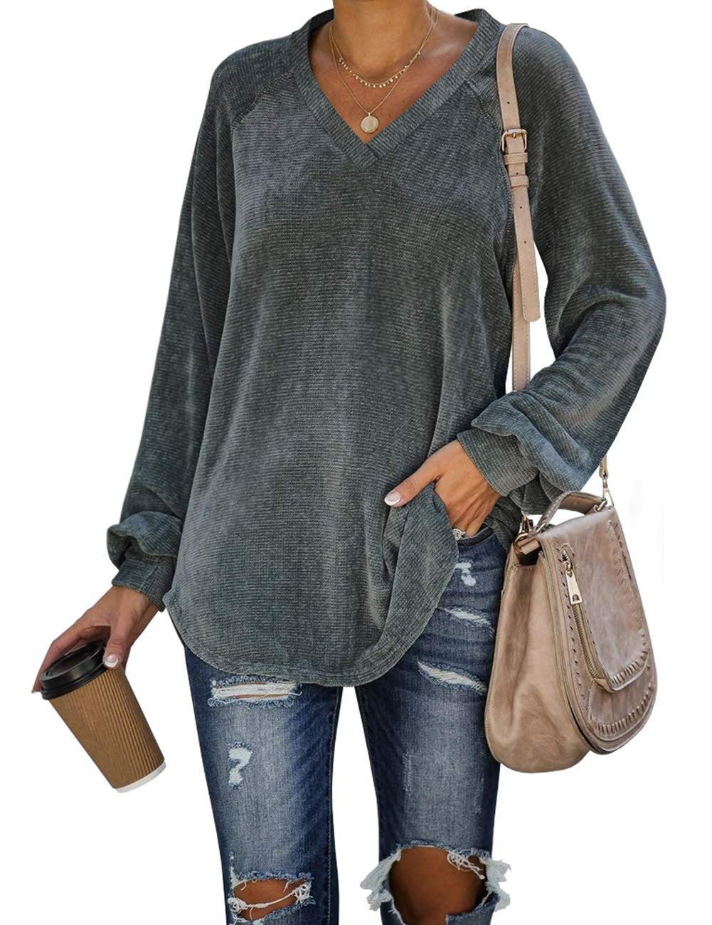 Tshirt  | Plus size women’s V-neck long sleeves T-shirt | Dark grey |  3XL| thecurvestory.myshopify.com