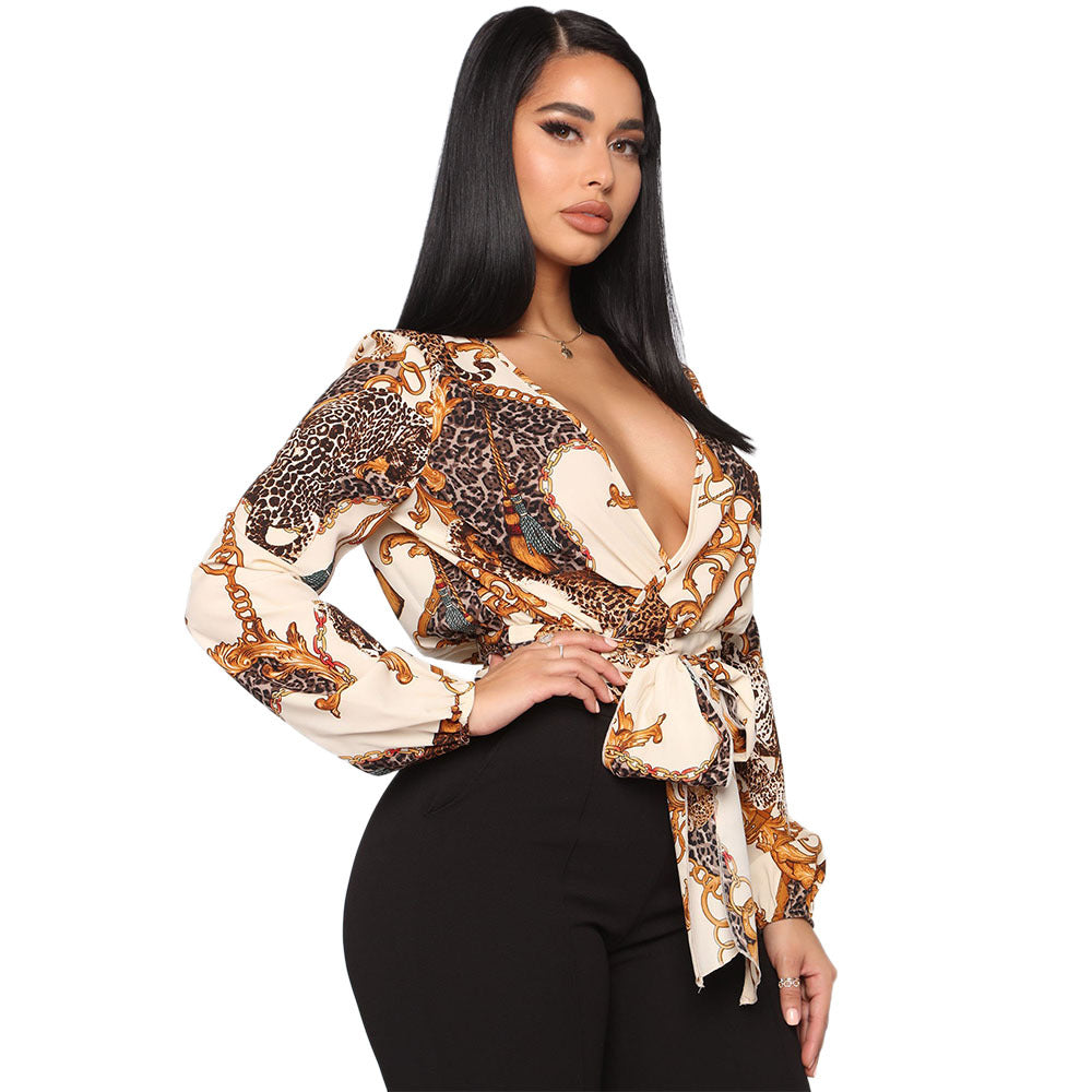 Plus size V-Neck Bow Tie Long-Sleeved Crop Top  Tops Thecurvestory
