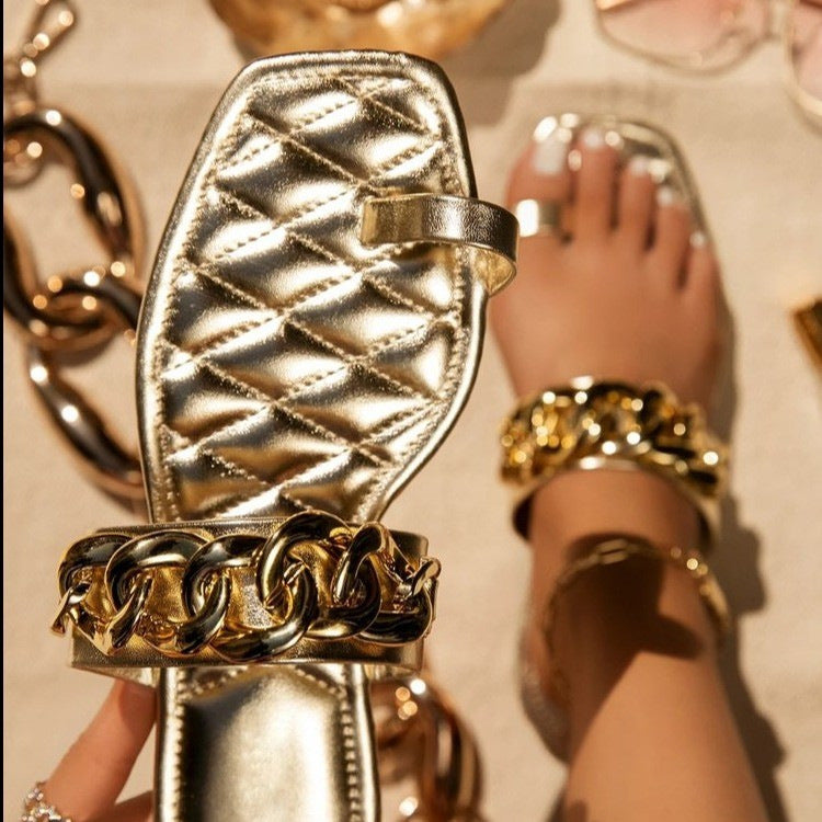 Summer New Style metal chain Slippers  sandals Thecurvestory