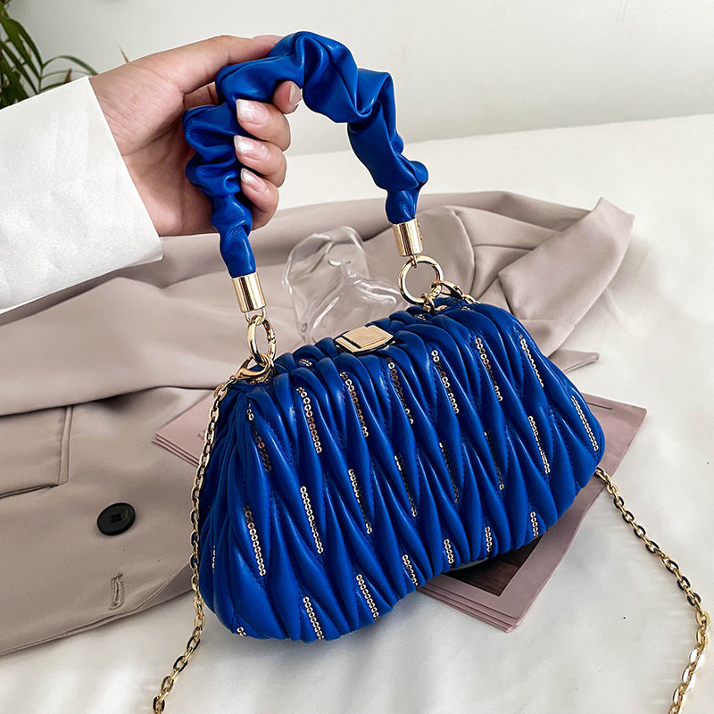 Handbag  | Fashion Chain Pleated Portable Hand Bag | Blue |  [option2]| thecurvestory.myshopify.com