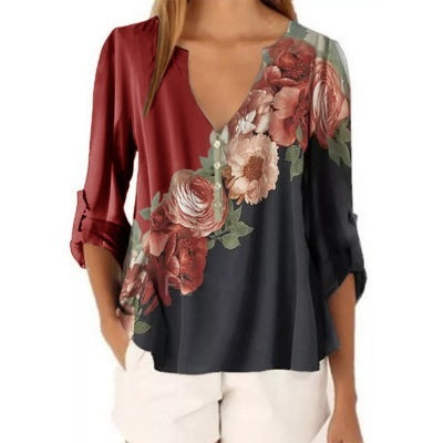 Shirt  | Plus size Floral print shirt for women | Red |  L| thecurvestory.myshopify.com
