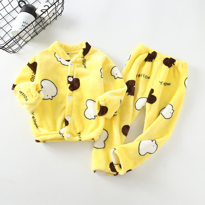 Children's Flannel Stand Collar Buttoning Cartoon Print Suit  kids Co-ord sets Thecurvestory