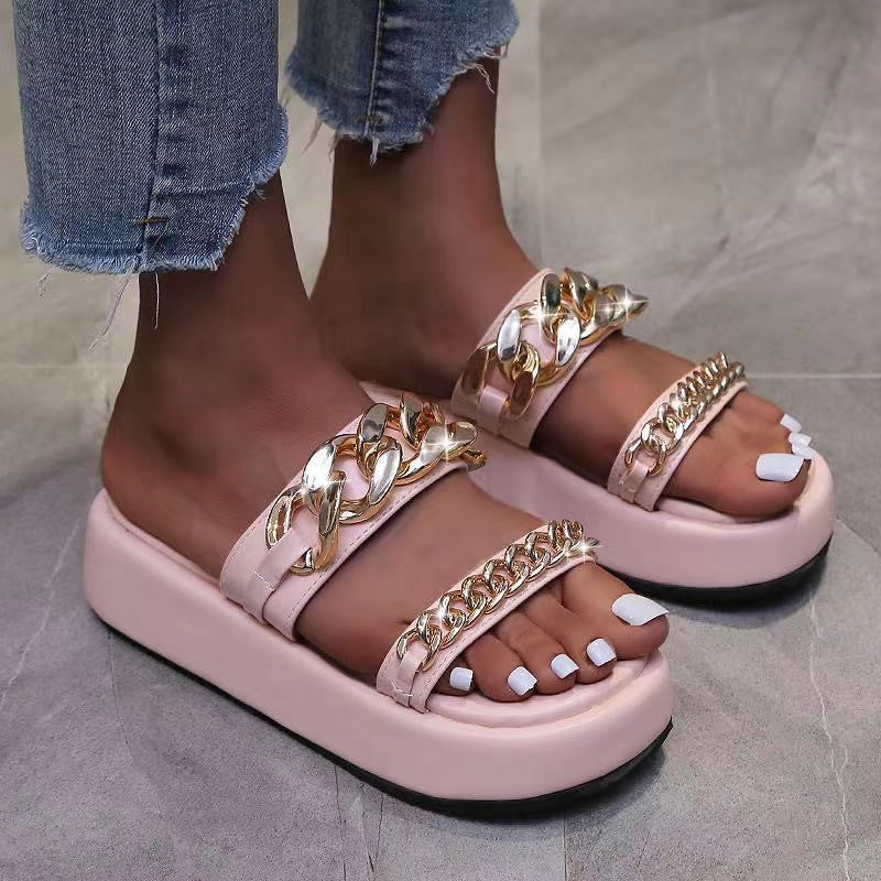 Double Chain Platform Sandals And Slippers  Platform sandals Thecurvestory