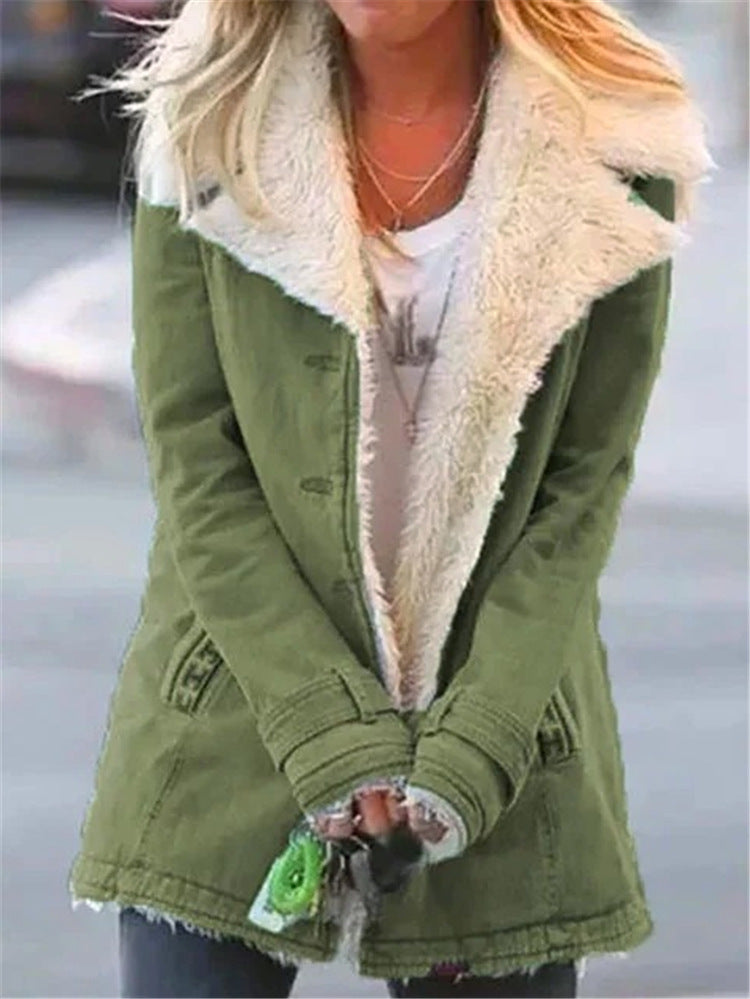 Plus Size Warm Plush Lapels Jacket  jackets Thecurvestory