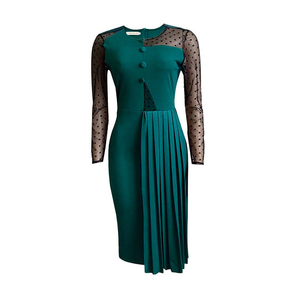 [product_type]  | Fashion Mesh Patchwork Slim Dress | Green |  S| thecurvestory.myshopify.com