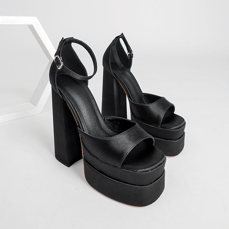 Women's Double Platform high heeled Sandals  Heeled Sandals Thecurvestory