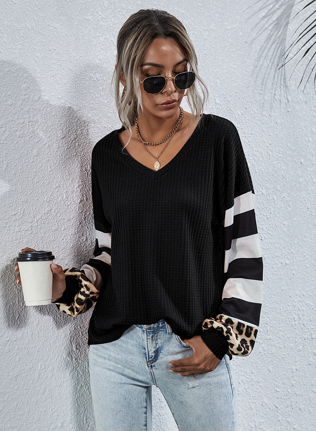 Tshirt  | Women's Long Sleeve Knit Leopard T-Shirt | Black |  3XL| thecurvestory.myshopify.com