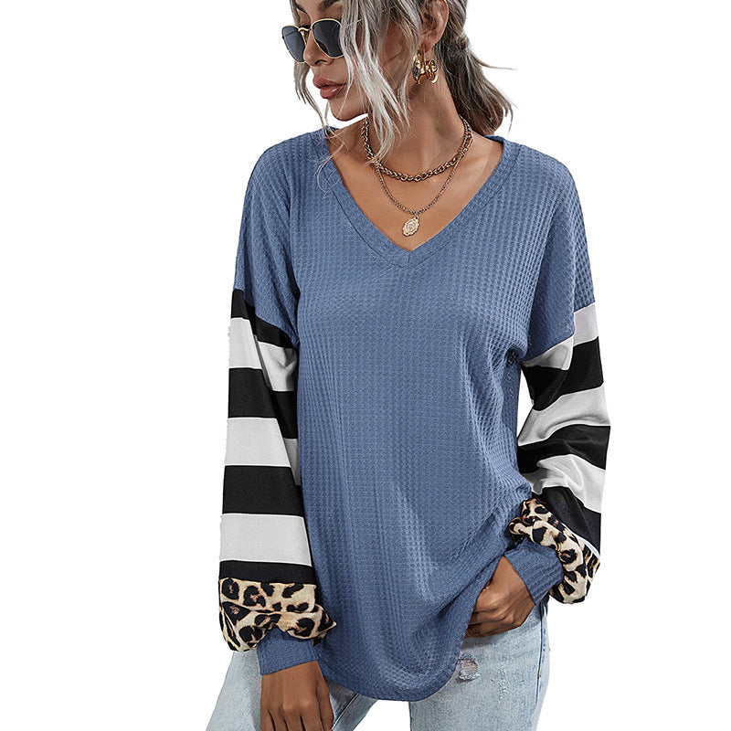 Tshirt  | Women's Long Sleeve Knit Leopard T-Shirt | Blue |  3XL| thecurvestory.myshopify.com