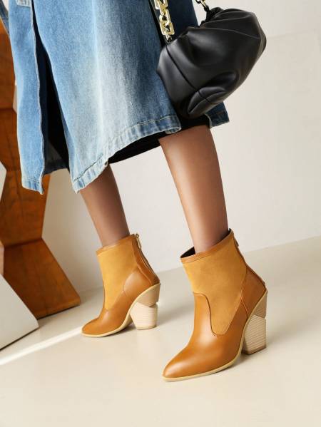 Women's Color block heeled Ankle Bootie  Heeled Boots Thecurvestory