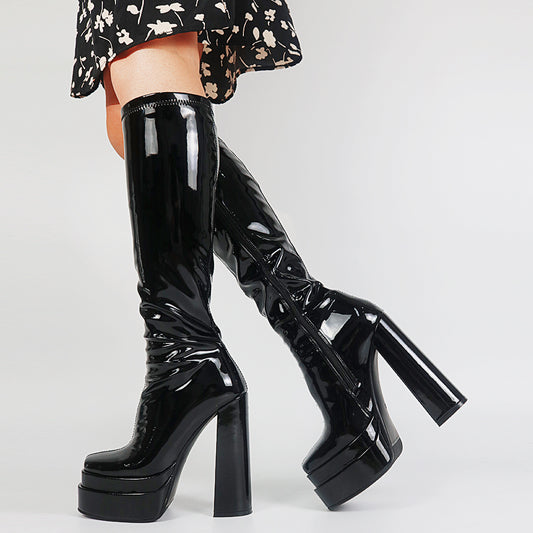 Women's Double Platform High Heeled Long Boots  Heeled Boots Thecurvestory