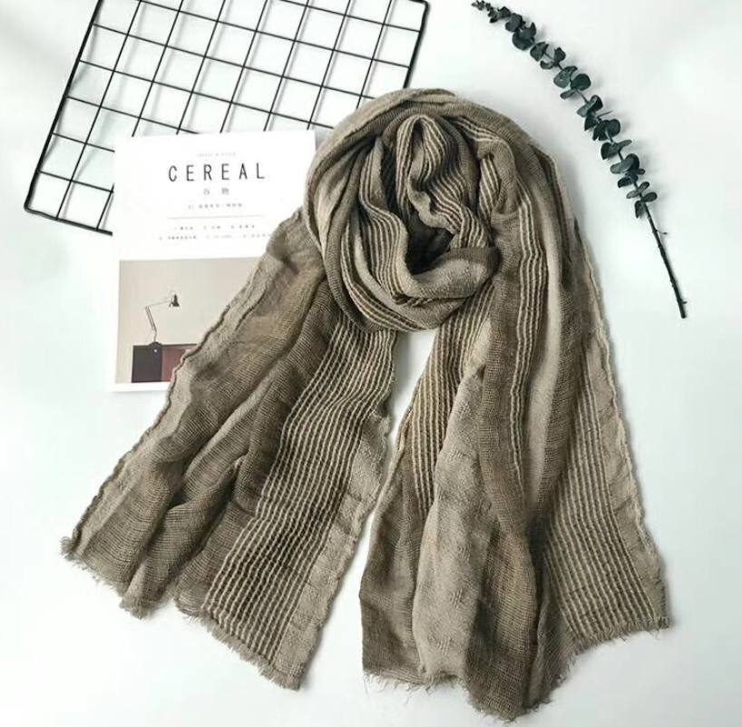 Cotton and linen striped pleated scarf  Scarves Thecurvestory