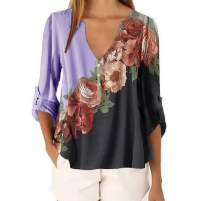Shirt  | Plus size Floral print shirt for women | Purple |  L| thecurvestory.myshopify.com