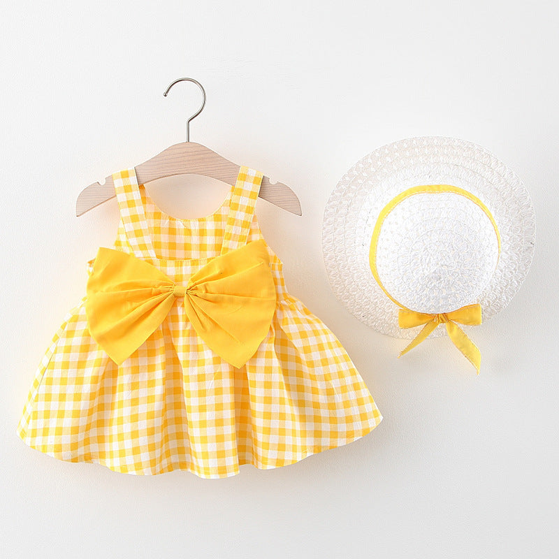Baby Girl Plaid Skirt with Straw Hat  Girl Dress Thecurvestory