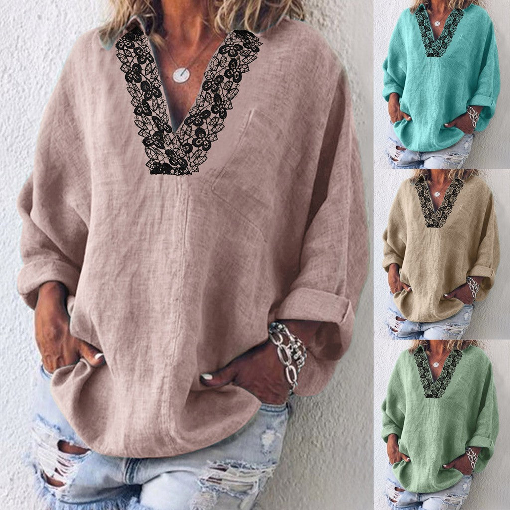Shirt  | V-neck long sleeve shirt plus size women’s shirt | [option1] |  [option2]| thecurvestory.myshopify.com