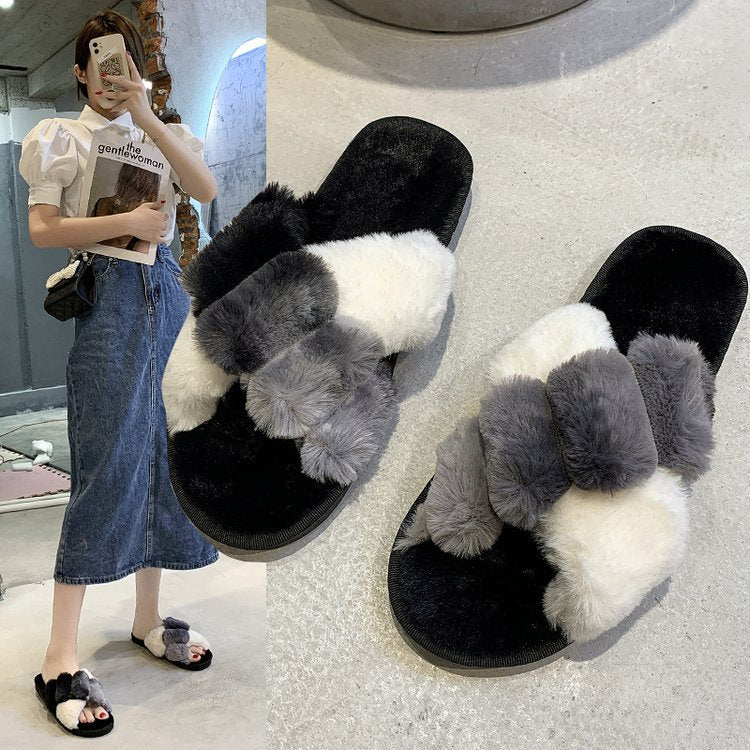 Flat Faux fur slippers  slippers Thecurvestory