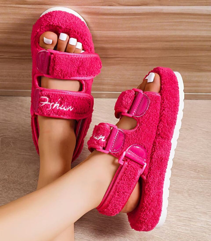 Platform sandals  | Women's Plush Upper Autumn Platform Sandals | thecurvestory.myshopify.com