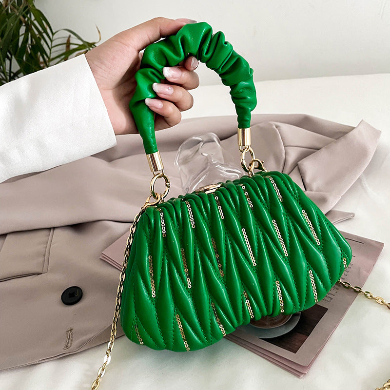 Handbag  | Fashion Chain Pleated Portable Hand Bag | Green |  [option2]| thecurvestory.myshopify.com