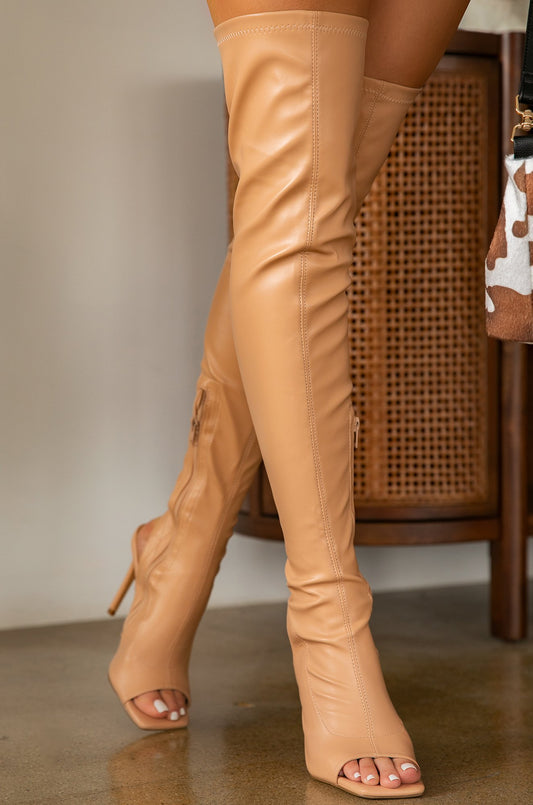 Heeled Boots  | Women's peep toe  Stiletto knee length Boots | thecurvestory.myshopify.com
