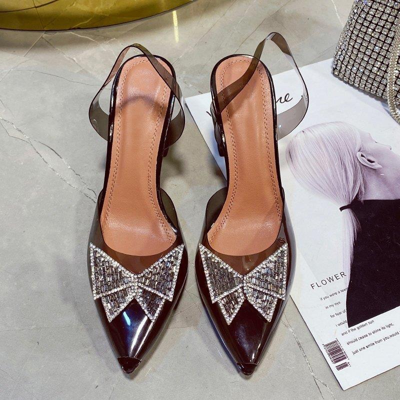 Heeled Sandals  | Women Rhinestone and Pearly Studded pointed heels | Black |  35| thecurvestory.myshopify.com