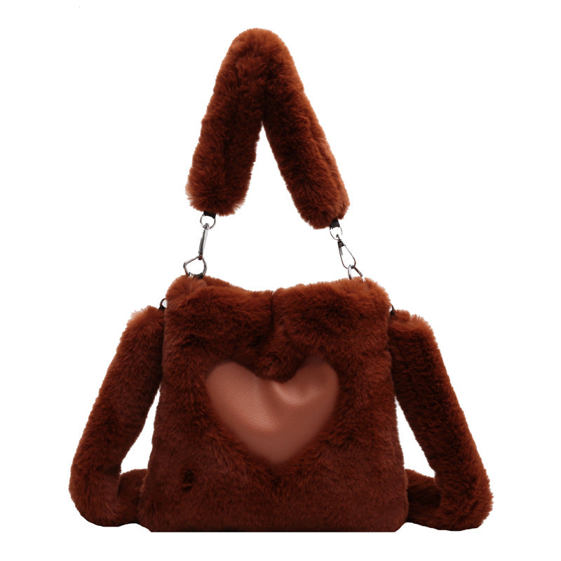 Tote Bag  | Love Handbags Winter Plush Shoulder Bags For Women | Brown |  [option2]| thecurvestory.myshopify.com