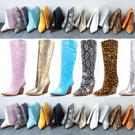Heeled Boots  | Women's snake pattern Western heeled boots | thecurvestory.myshopify.com