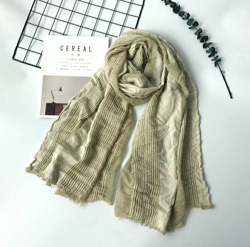 Cotton and linen striped pleated scarf  Scarves Thecurvestory