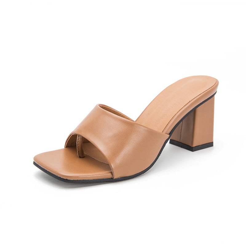 Block heeled slip-on sandals  Heeled Sandals Thecurvestory