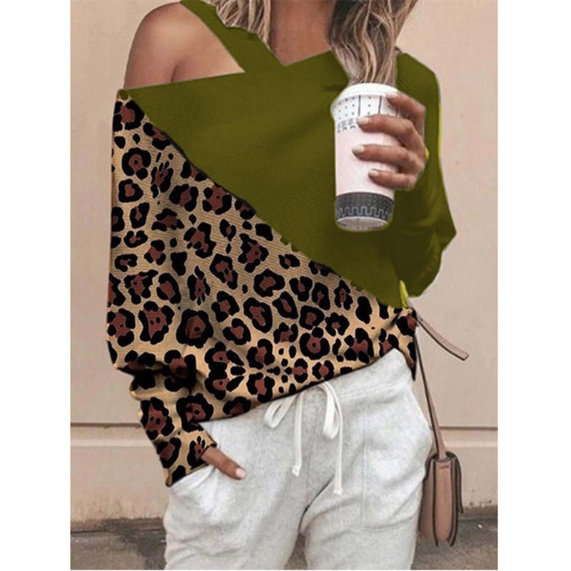 Tops  | Plus size women’s Printed Top With Diagonal Collar | army green |  L| thecurvestory.myshopify.com