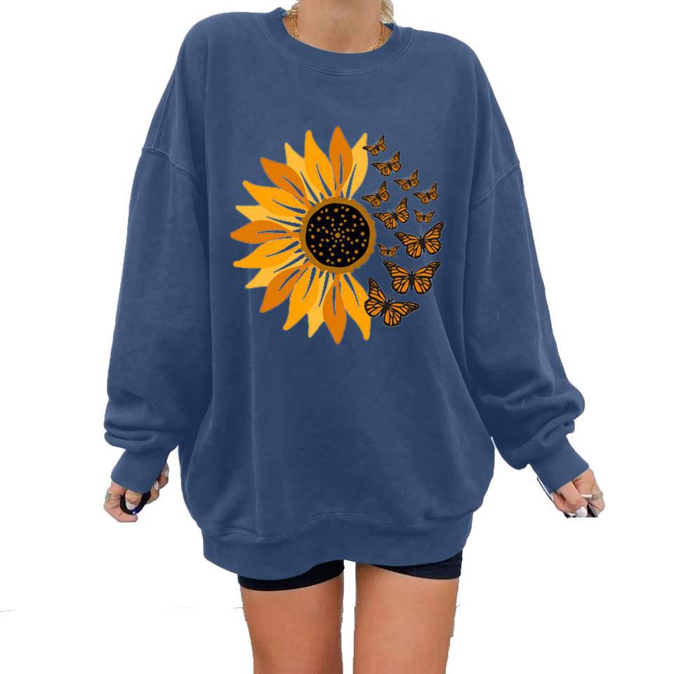 Sweatshirts  | Plus Size Printed Sweatshirt | Blue |  S| thecurvestory.myshopify.com