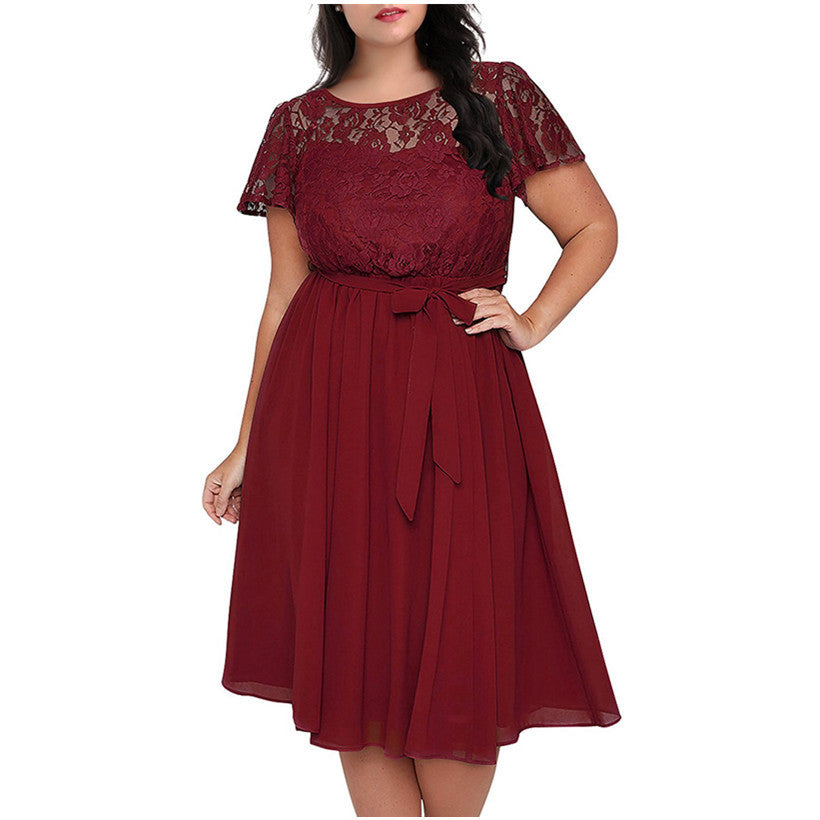 Lace-paneled short-sleeved dress  dresses Thecurvestory