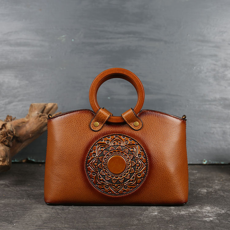 Hand Bags  | Women's First Layer Cowhide Retro One-shoulder Diagonal Bag | Totem |  [option2]| thecurvestory.myshopify.com