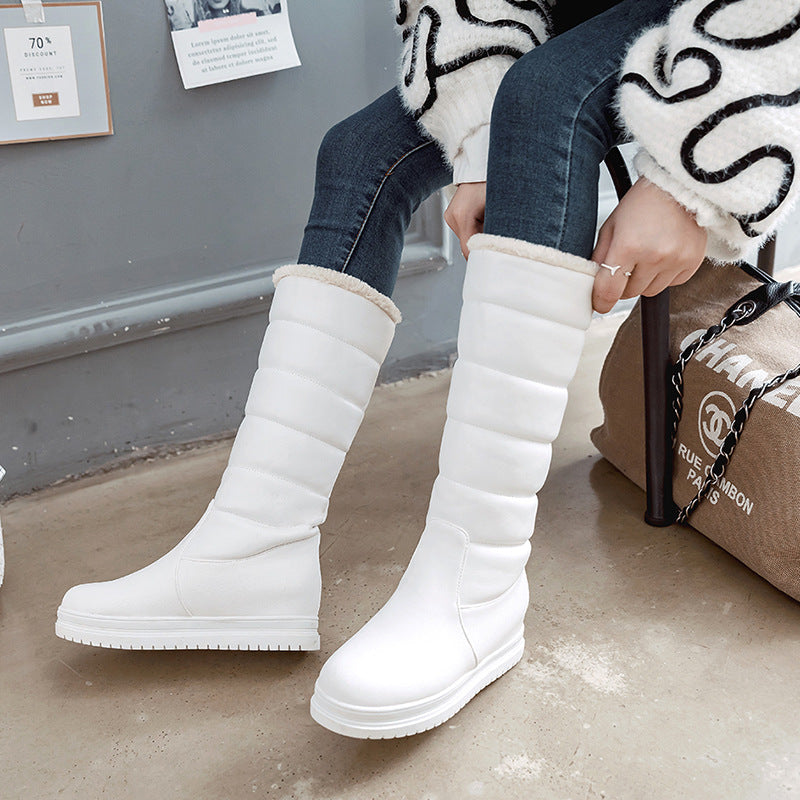 Solid Color Mid-heel Thick Warm High Boots  Boots Thecurvestory