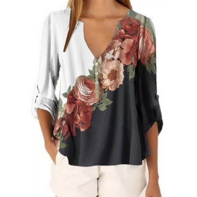Shirt  | Plus size Floral print shirt for women | White |  L| thecurvestory.myshopify.com