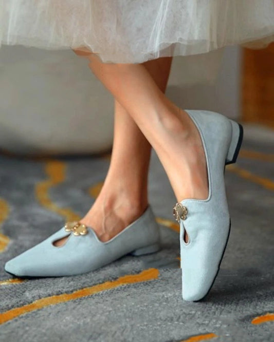 Loafers  | Low-cut Square Headgear Foot Mid-mouth Women's Shoes | Light Blue |  35| thecurvestory.myshopify.com