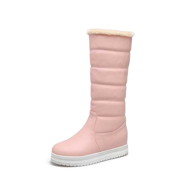 Solid Color Mid-heel Thick Warm High Boots  Boots Thecurvestory