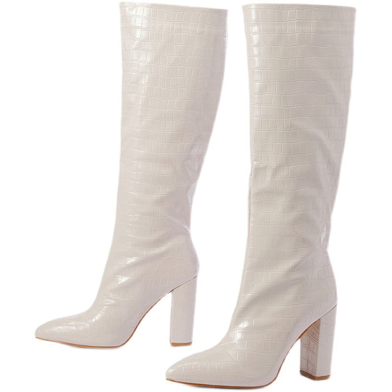 Heeled Boots  | Women's Pointed Toe Chunky Heel Knee Boots | thecurvestory.myshopify.com