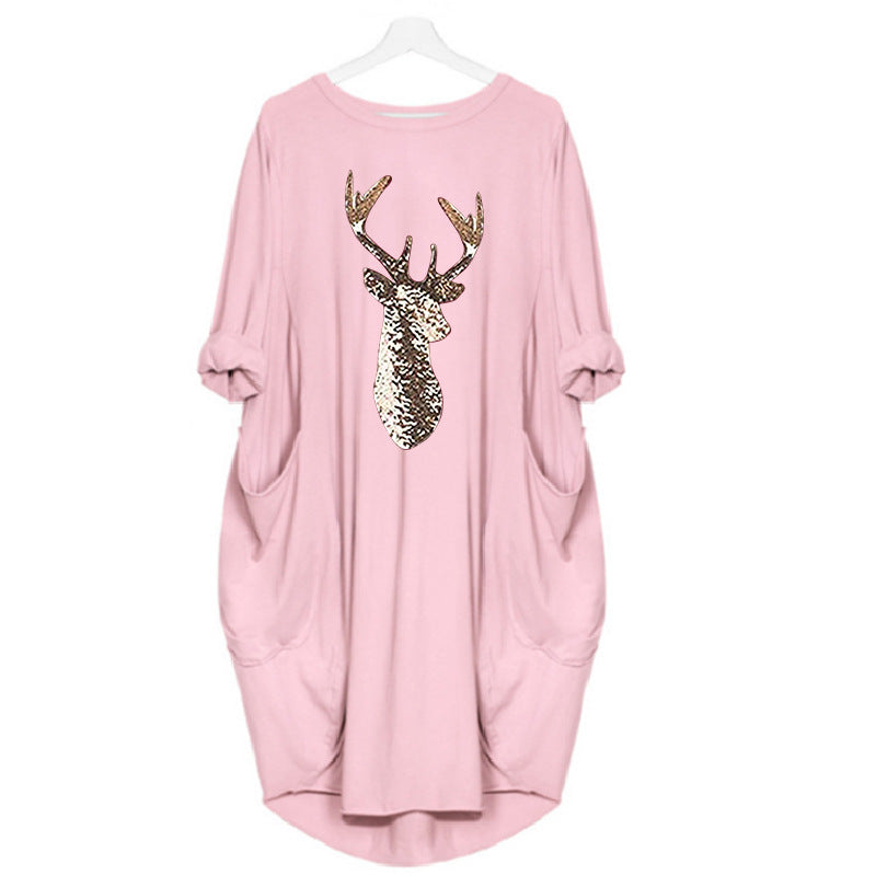 Dress  | Printed Round Neck tshirt Dress | Pink |  2XL| thecurvestory.myshopify.com