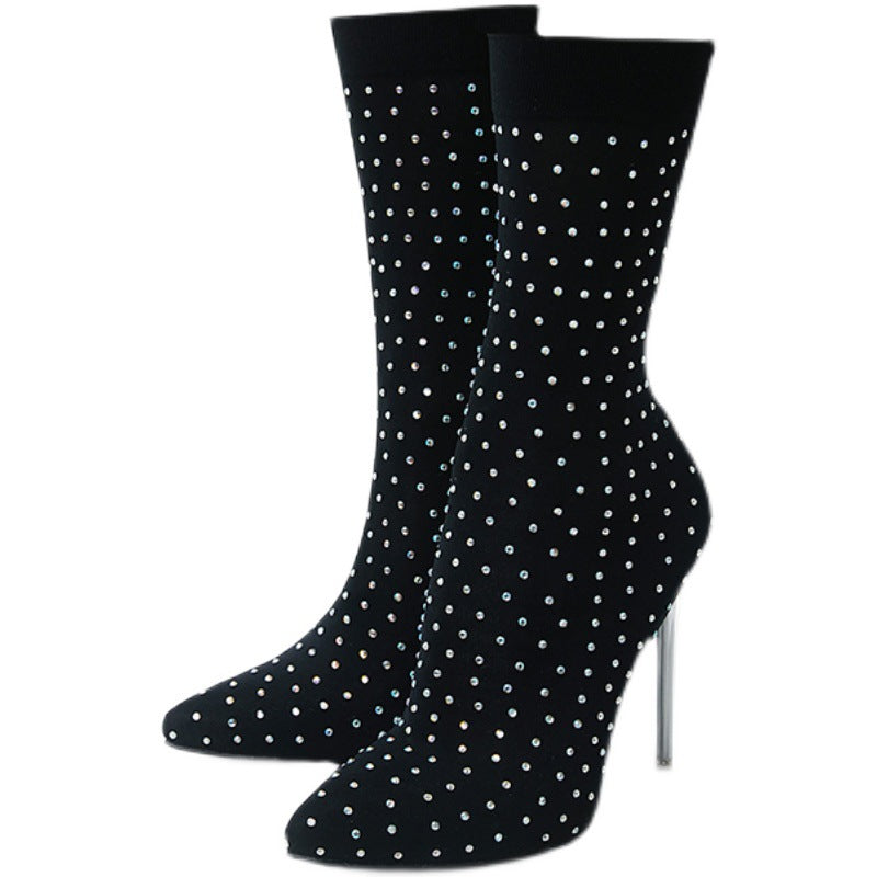 Heeled Boots  | Women's Pointed Toe Elastic Stiletto Sock Boots | [option1] |  [option2]| thecurvestory.myshopify.com