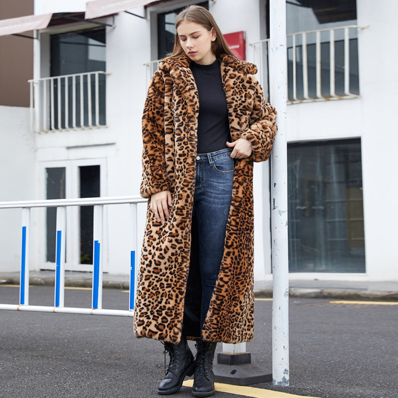 Faux Fur Leopard Print Long Fur Coat  Jackets Thecurvestory