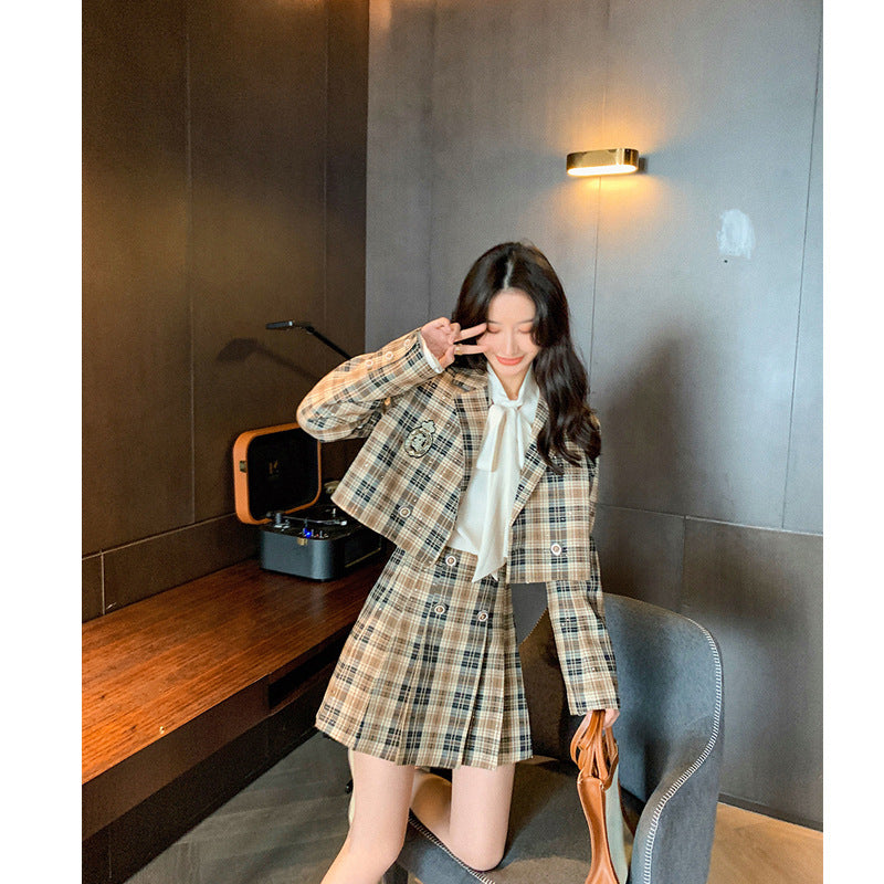 Half-length Skirt Short Skirt Two-piece College Style Suit  2 piece Suit Thecurvestory