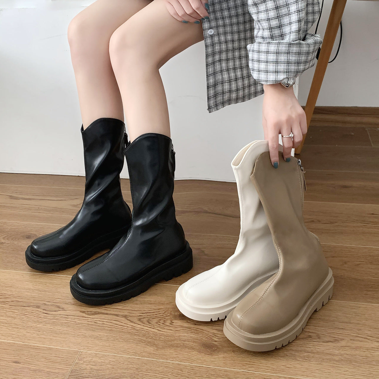 Simple Thick-soled Mid-tube Women's Boots  Boots Thecurvestory