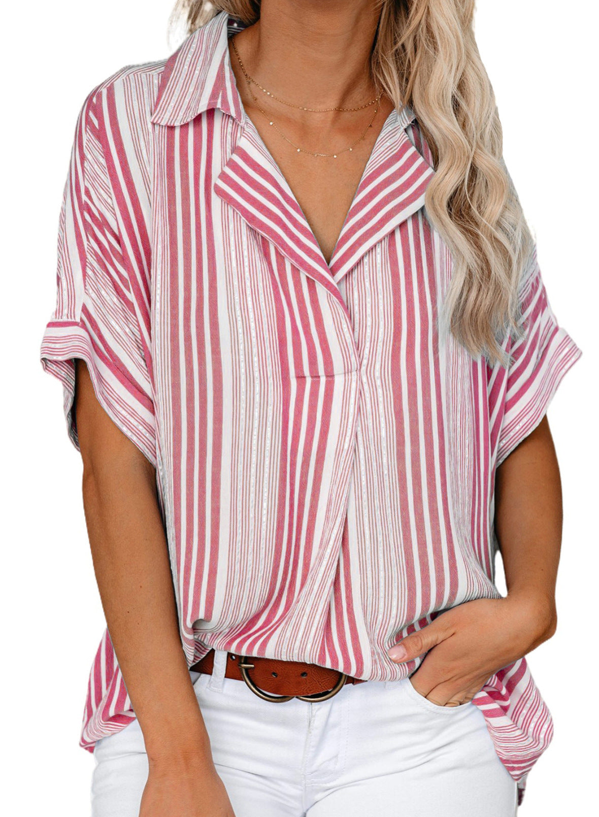 Shirt  | Plus size Women's Casual V-Neck Short Sleeve Shirt | [option1] |  [option2]| thecurvestory.myshopify.com