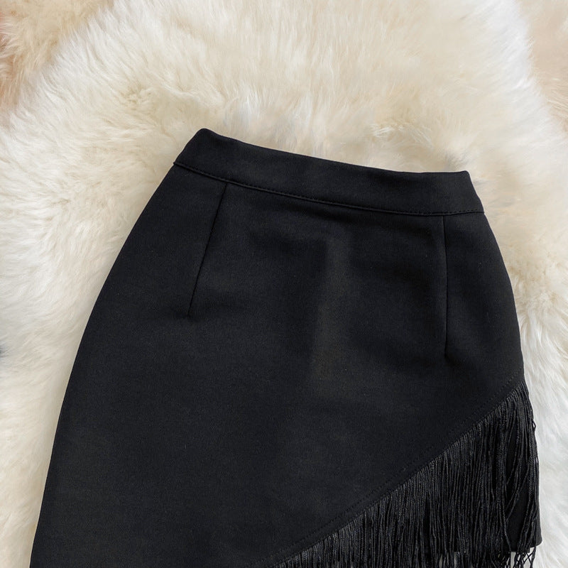 Skirt  | High Waist Tassel Women's New Elastic Hip Skirt | [option1] |  [option2]| thecurvestory.myshopify.com