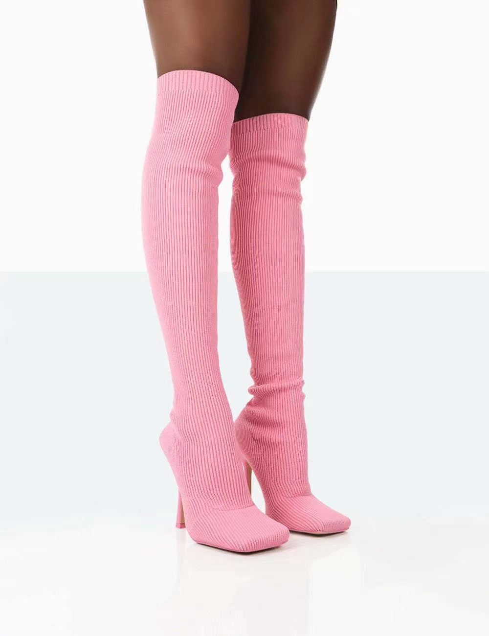 Heeled Boots  | Women's Over The Knee Long knitted heeled Boots | thecurvestory.myshopify.com